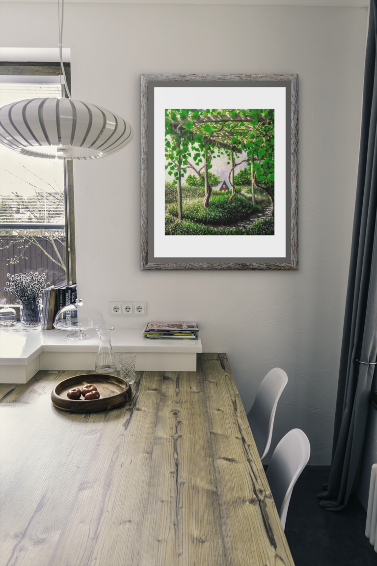 mockup of an art print frame placed in a modern dining room 3941 el1 24