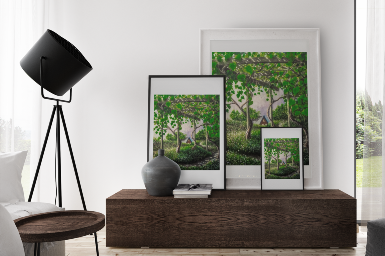 mockup of three art prints of different sizes in a living room 1967 el1 1