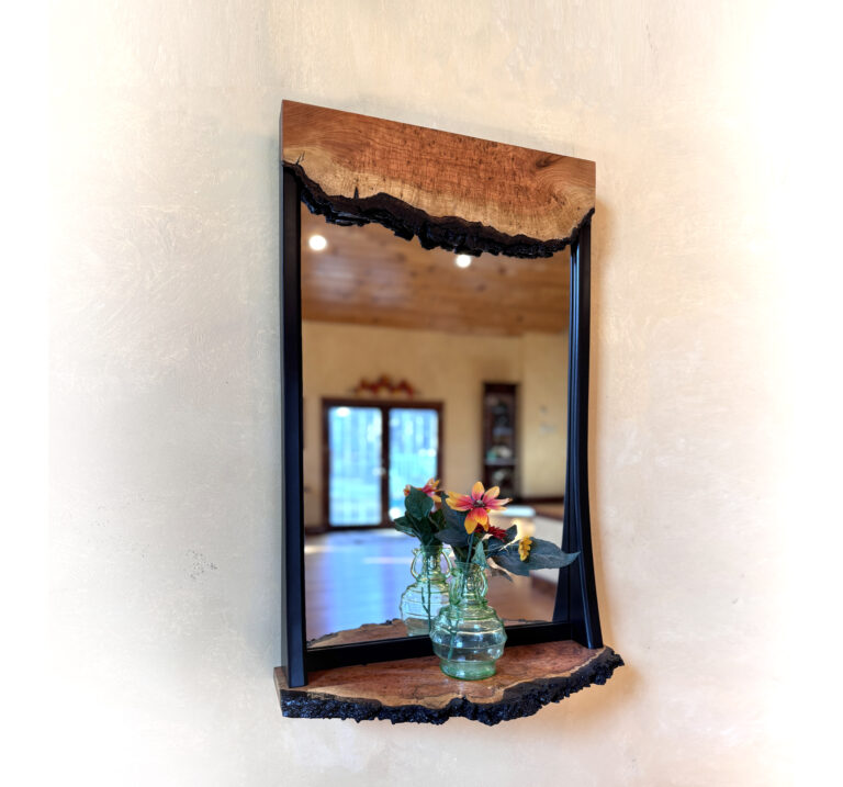 mirror, shelf, live edge, cherry