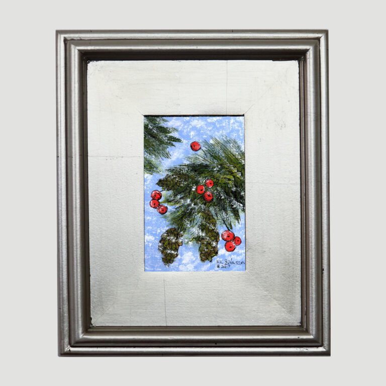 Snowflake Pinecones 6 framed acrylic painting