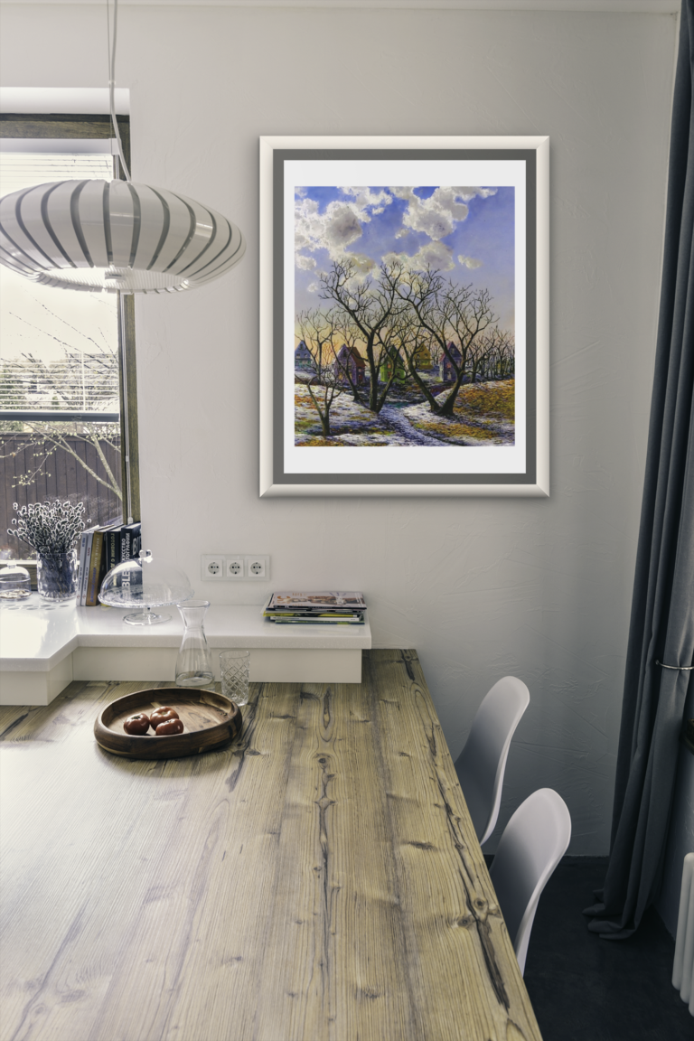 copy of mockup of an art print frame placed in a modern dining room 3941 el1