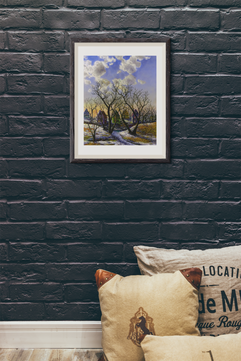 mockup of an art print hanging on a black wall 3920 el1
