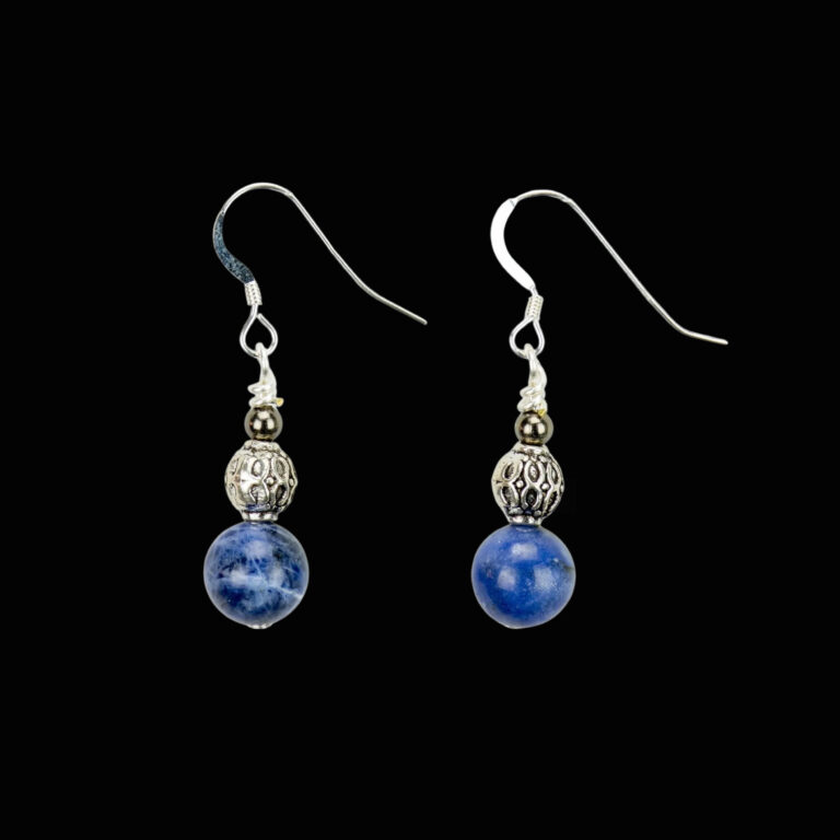 Blue bead earrings with silver wires