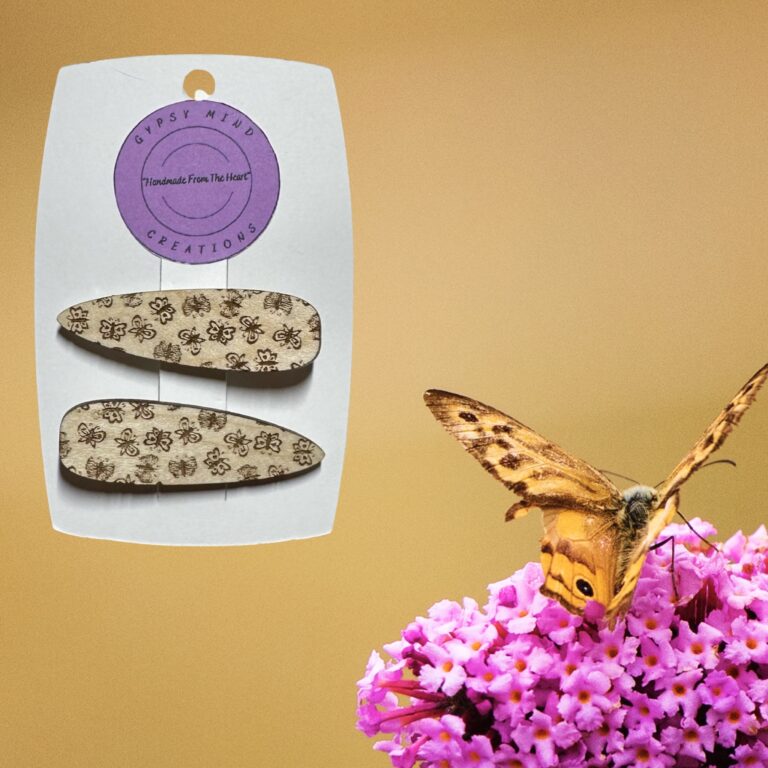 Butterfly Pattern Laser Cut Lightweight Wood Hair Barrettes