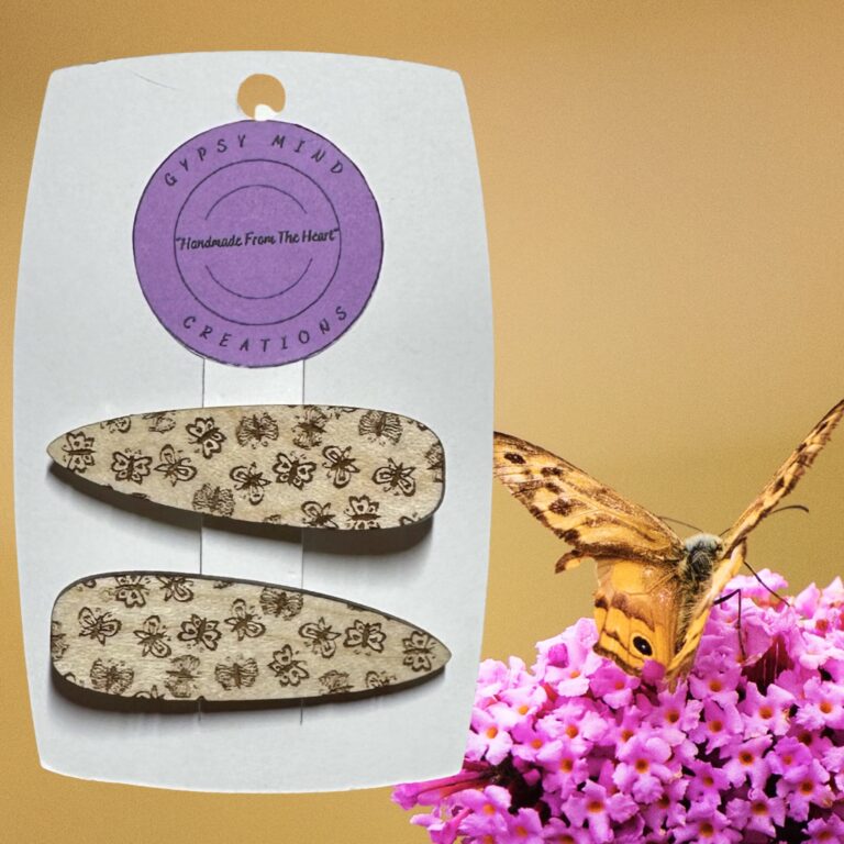 Butterfly Pattern Laser Cut Lightweight Wood Hair Barrettes Med Maple Plywood 2 in