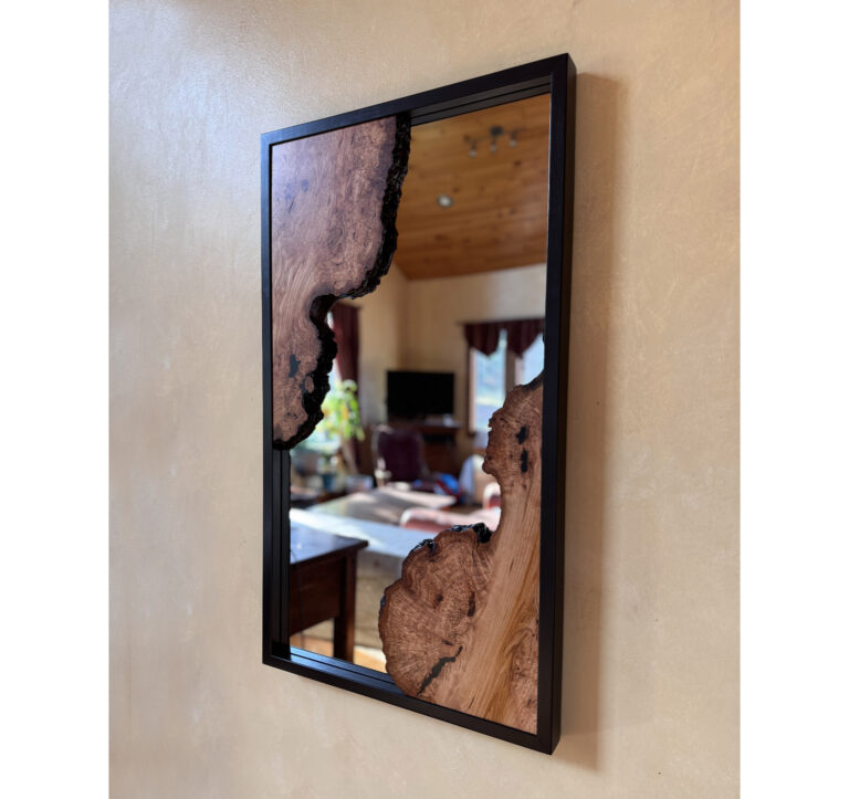 live edge mirror, wood mirror, cherry mirror, burl mirror