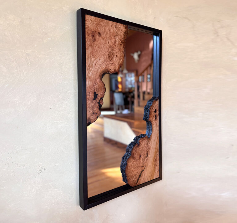 live edge mirror, cherry, burl mirror