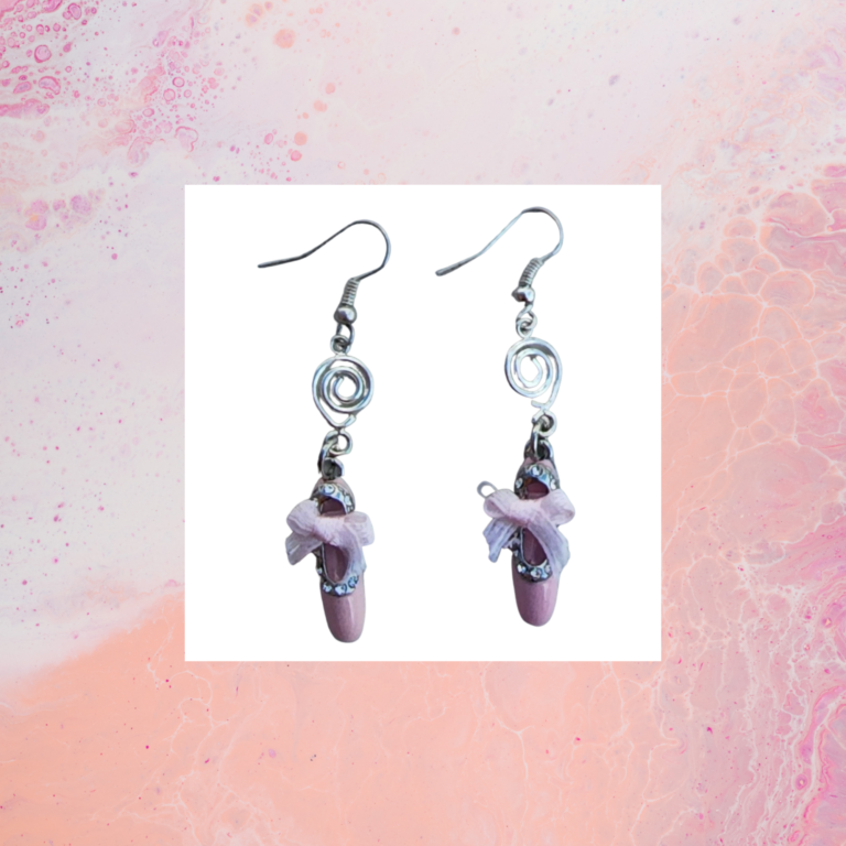 Pink Ballet Slipper Circle Swirl Earrings 1