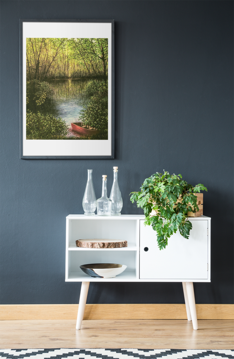 art print mockup featuring a piece of furniture with a plant 36343 r el2