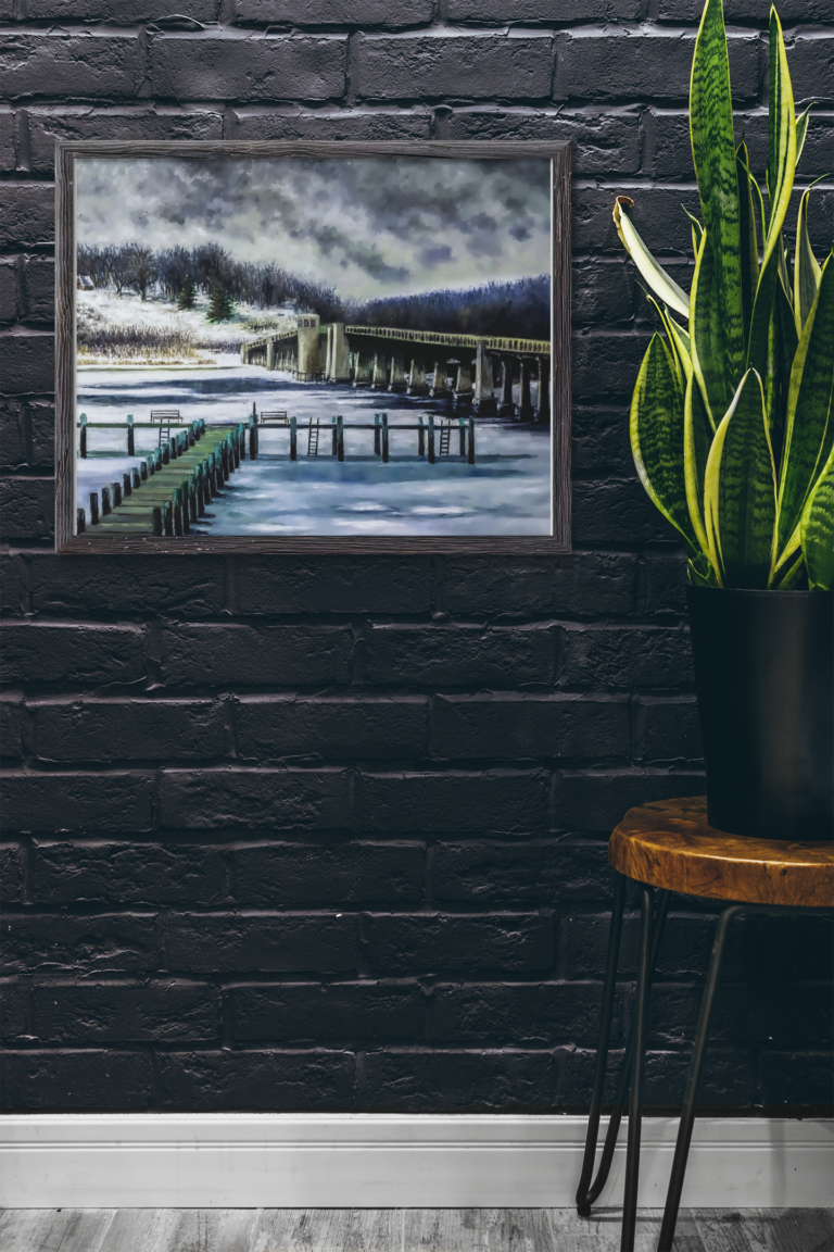 mockup of a framed art print hanging by an indoor plant 4884 el1