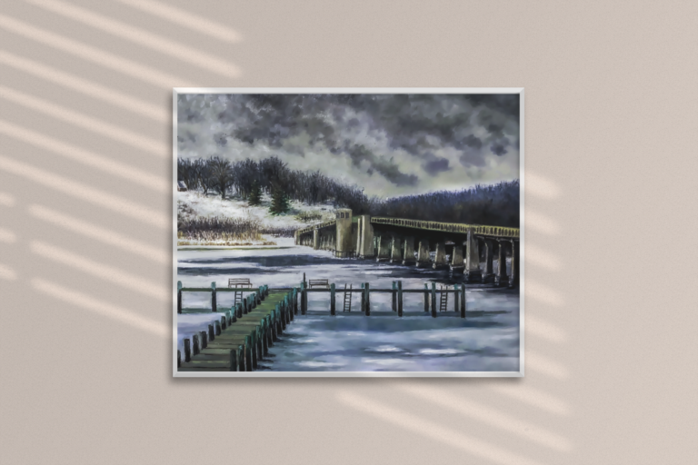 mockup of a framed poster hanging on a wall 2646 el1