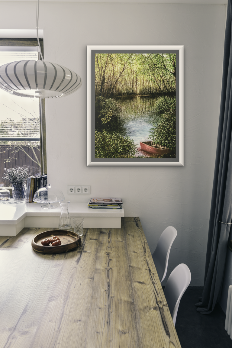 mockup of an art print frame placed in a modern dining room 3941 el1 1 1