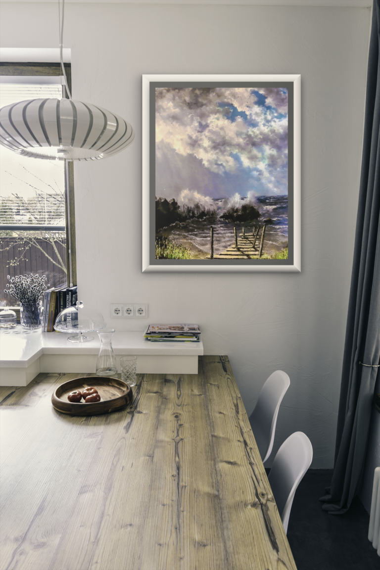 mockup of an art print frame placed in a modern dining room 3941 el1 1