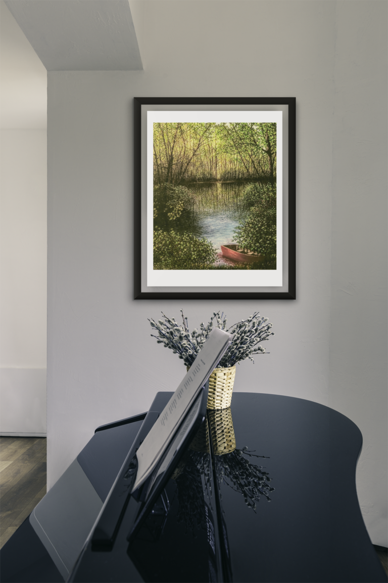 mockup of an art print hanging by a piano 3947 el1 1
