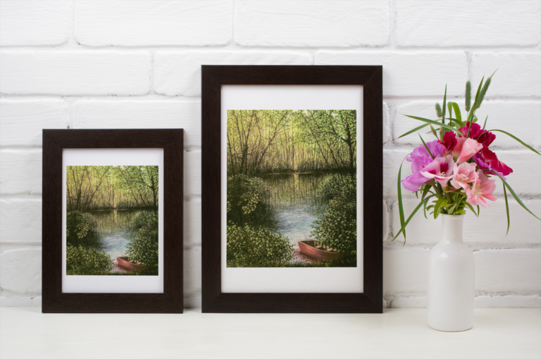 mockup of two art prints next to a flower vase 37138 r el2