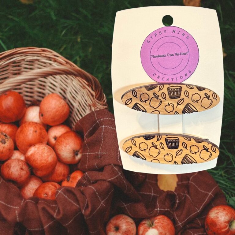 Apples Barrels Laser Cut Lightweight Wood Hair Barrettes