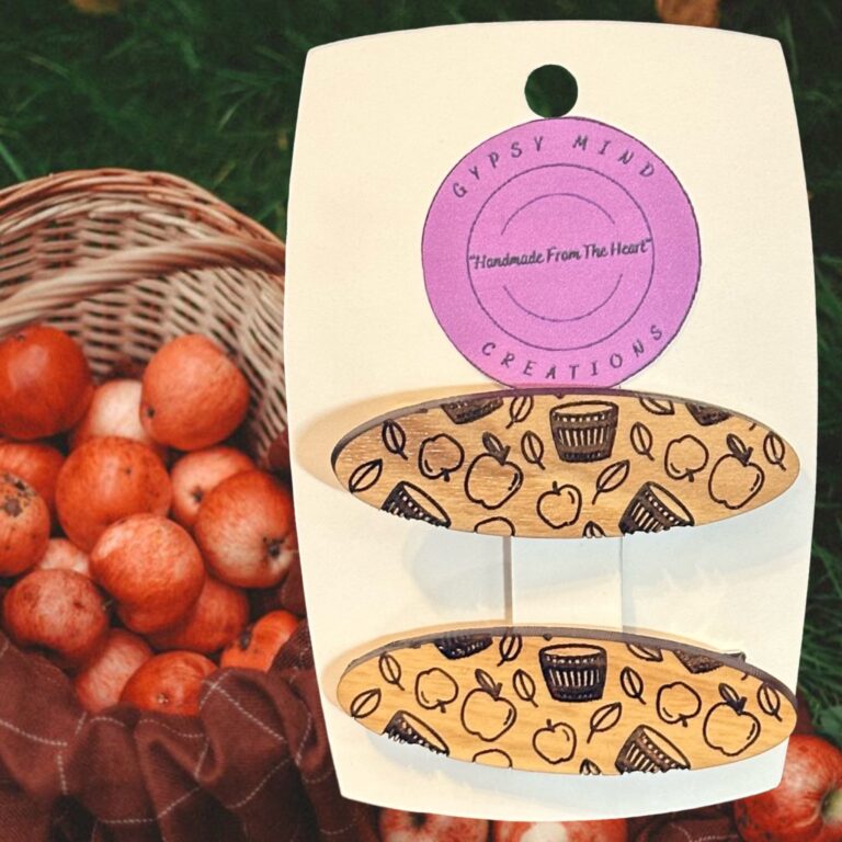 Apples Barrels Laser Cut Lightweight Wood Hair Barrettes Med Ash Hardwood 2.25 in