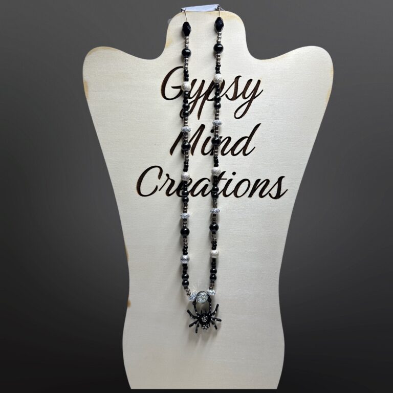 Black Spider Pendant Bead Necklace 1