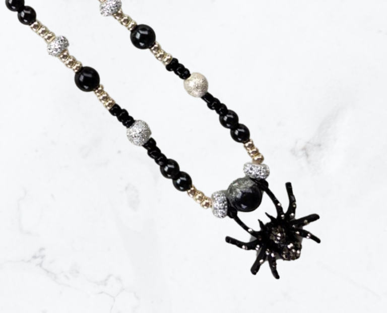 Black Spider Pendant Bead Necklace