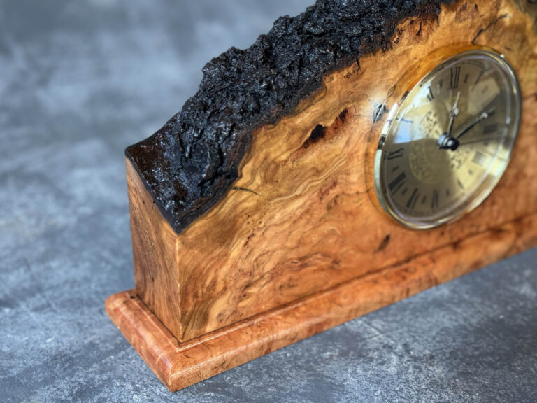 Cherry Burl Mantle clock – live edge organic modern F
