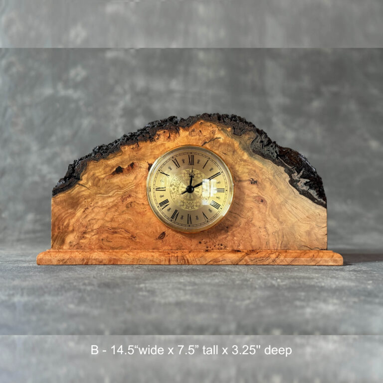 Cherry Burl Mantle clock – live edge organic square E