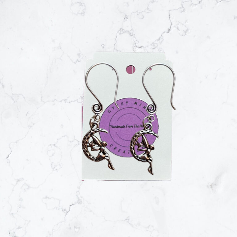 Fairy On The Moon Swirl Ear Wire Earrings 1