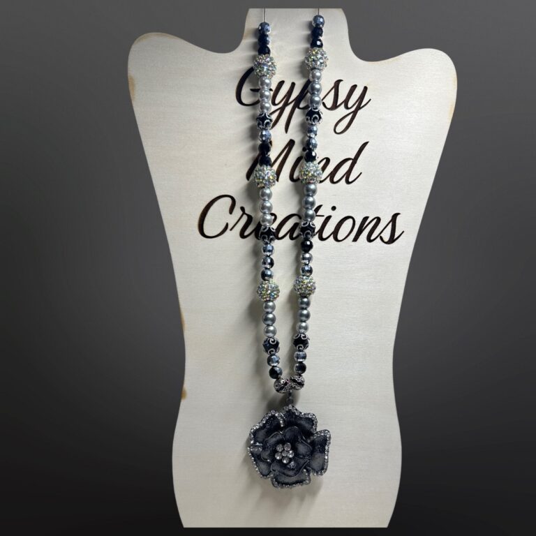 Hematite Rose Pendant Bead Necklace 1