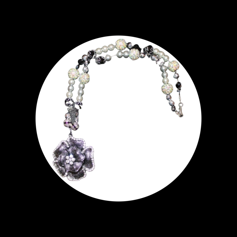 Hematite Rose Pendant Bead Necklace
