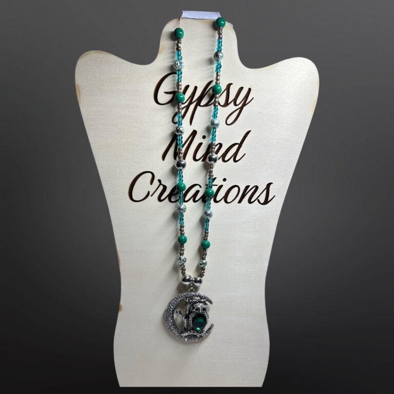 Owl Moon Pendant Bead Necklace 1