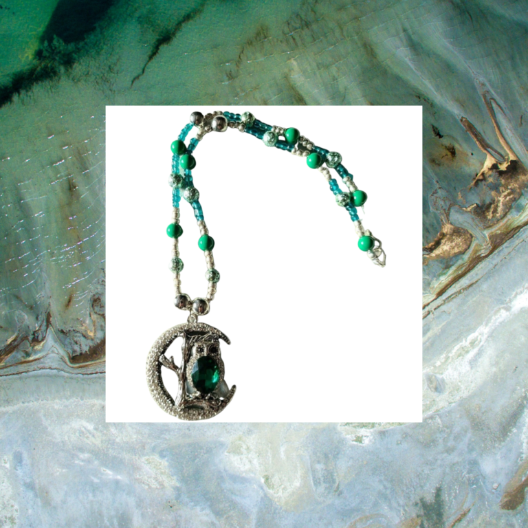 Owl Moon Pendant Bead Necklace