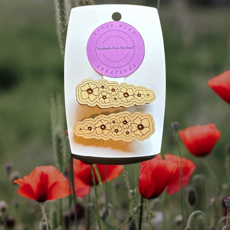 Poppy Flower Laser Cut Lightweight Wood Hair Barrettes