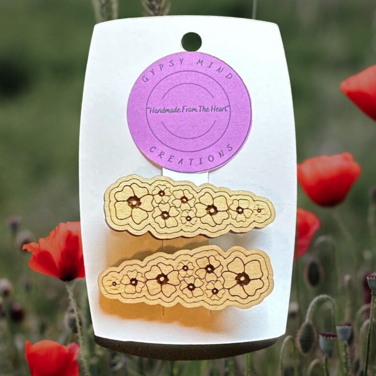 Poppy Flower Laser Cut Lightweight Wood Hair Barrettes Med Poplar Hardwood 2 in
