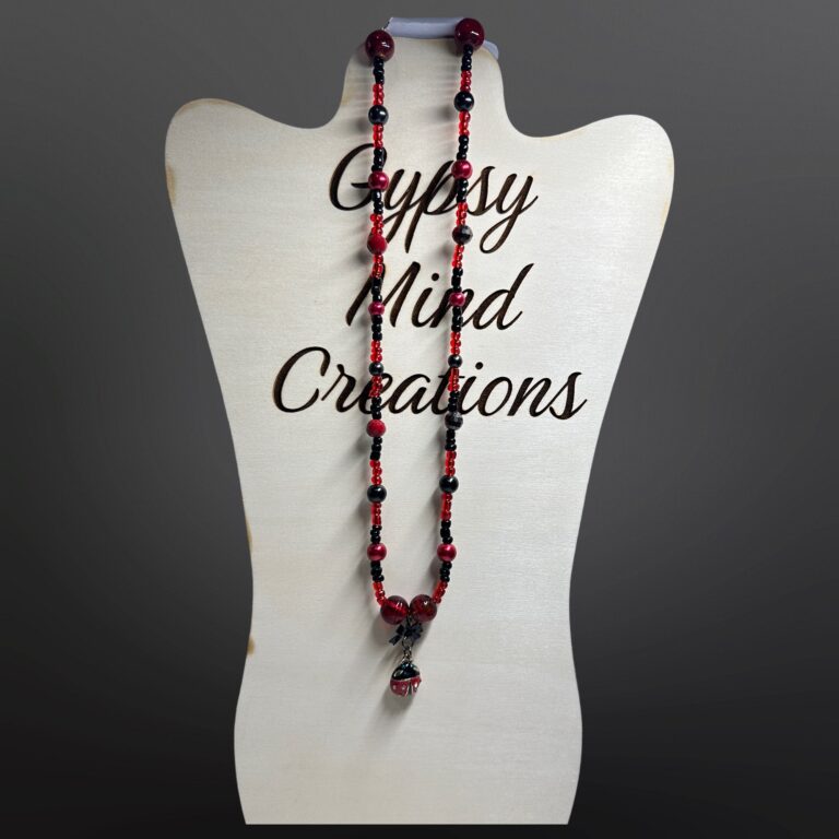 Red Black Ladybug Pendant Bead Necklace 1