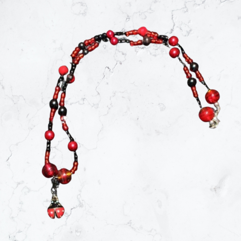 Red Black Ladybug Pendant Bead Necklace