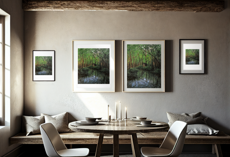 art print mockup featuring an ai generated modern dining room with a nice aesthetic m33333