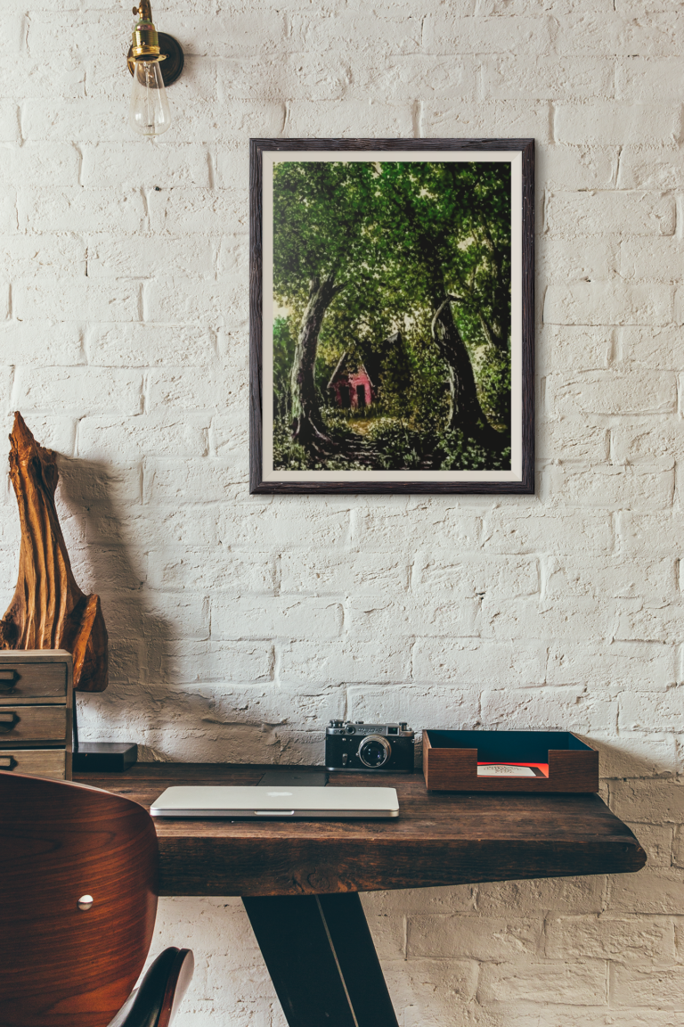 art print mockup featuring rustic furniture 3909 el1