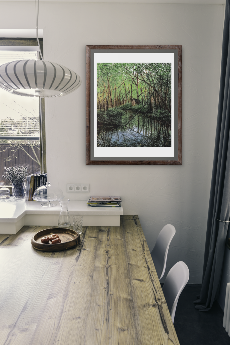 mockup of an art print frame placed in a modern dining room 3941 el1 1