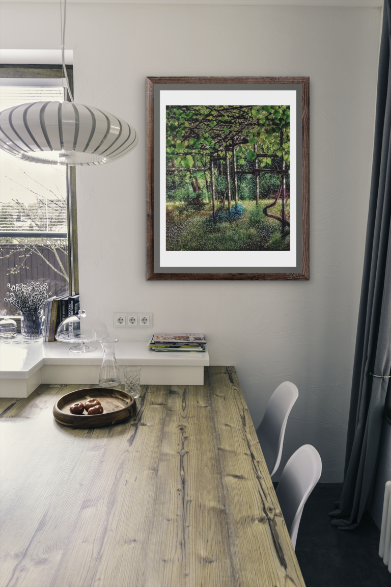 mockup of an art print frame placed in a modern dining room 3941 el1 2