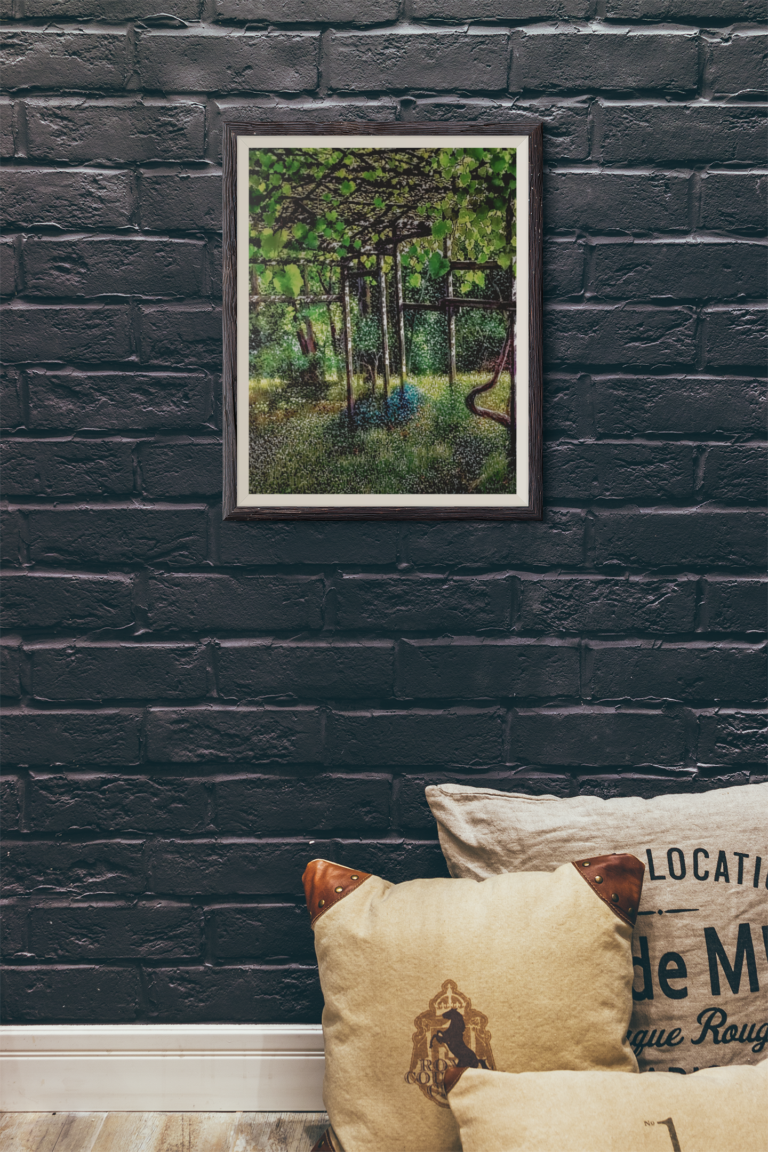 mockup of an art print hanging on a black wall 3920 el1
