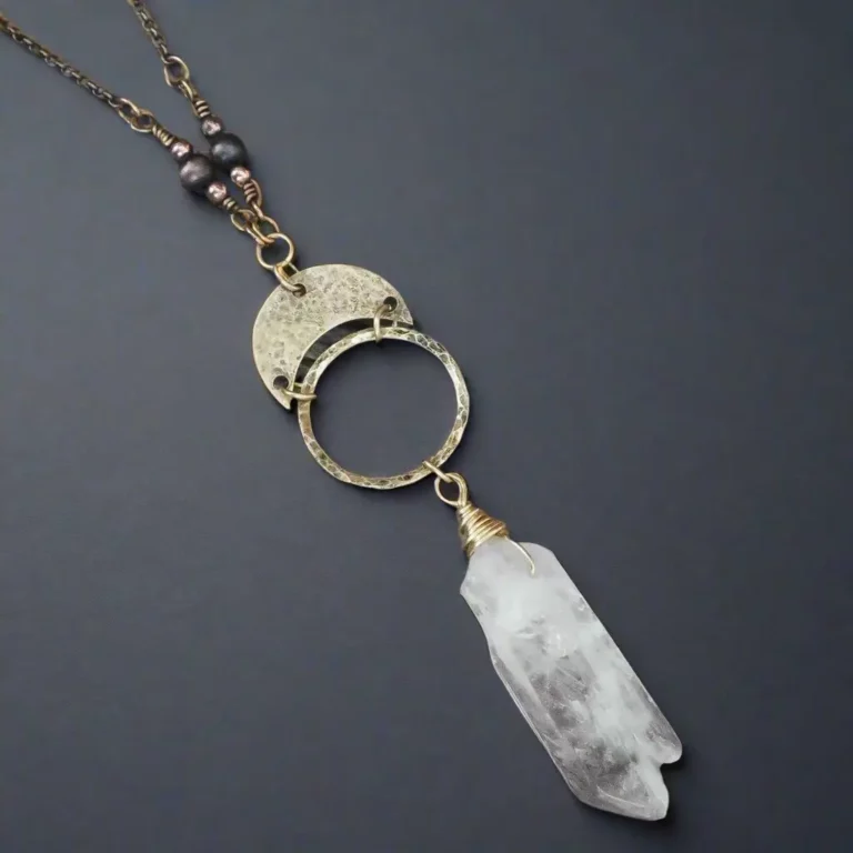 quartz double point necklace brass studio athene noctua blackbird sage 149148