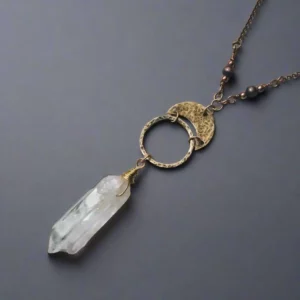quartz double point necklace brass studio athene noctua blackbird sage 450990