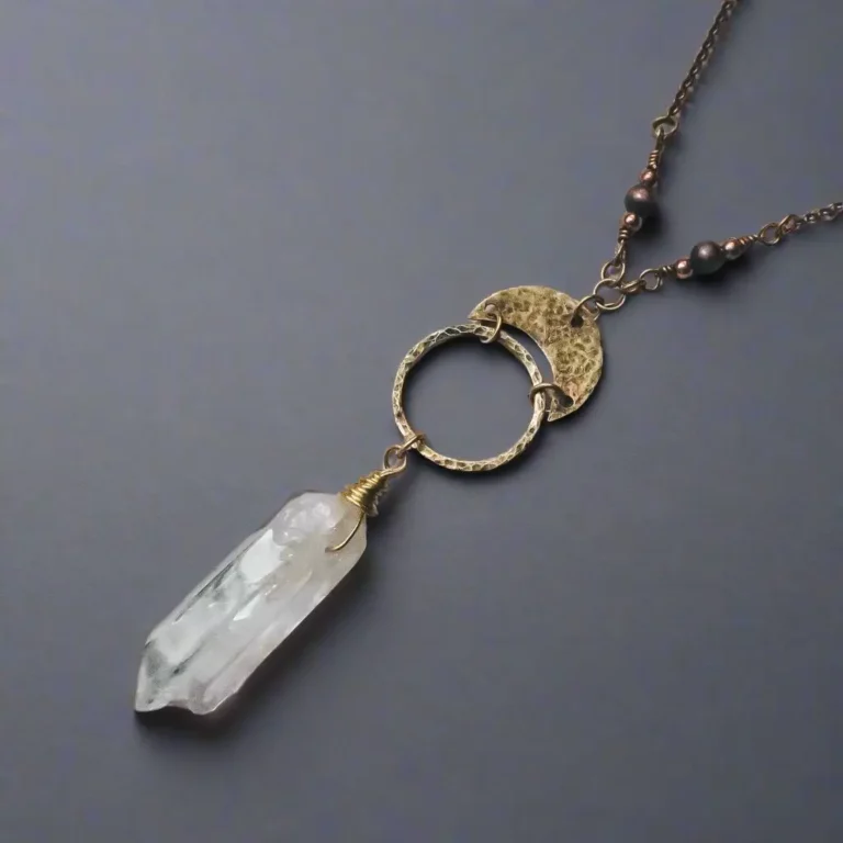 quartz double point necklace brass studio athene noctua blackbird sage 450990