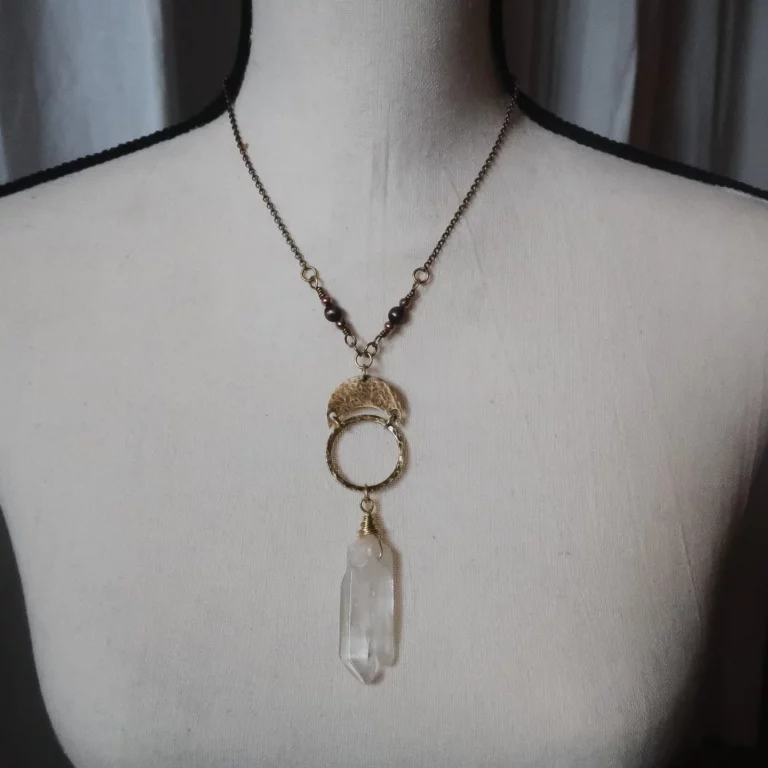 quartz double point necklace brass studio athene noctua blackbird sage 926287