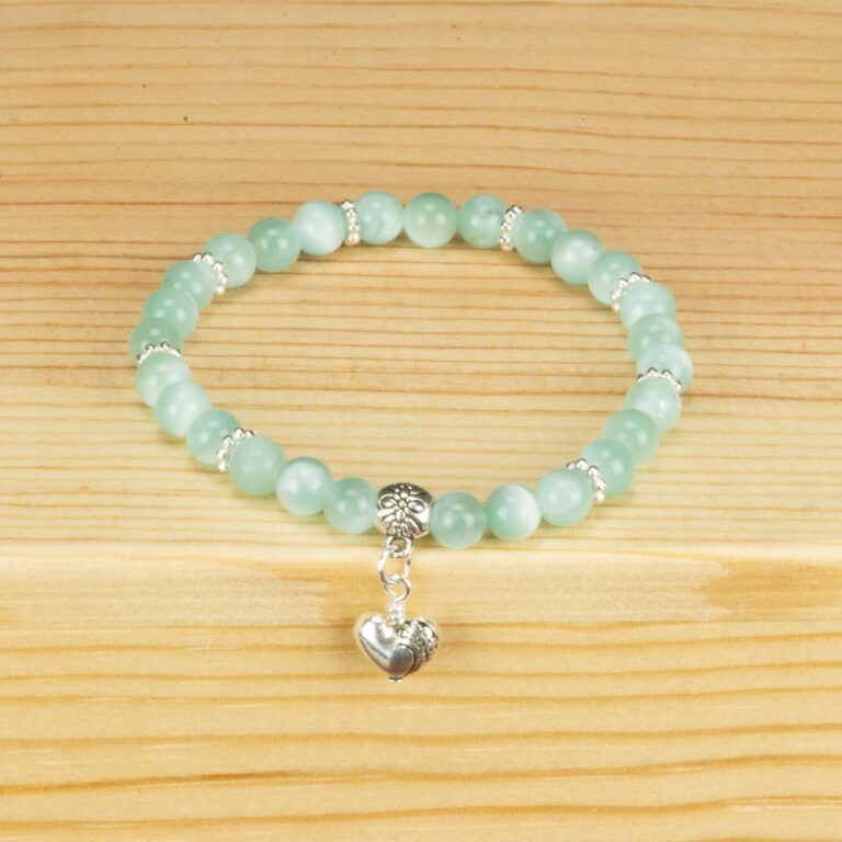 Green moonstone bracelet with heart charm