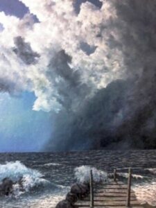 stormy summer beach fine art print of an original painting.