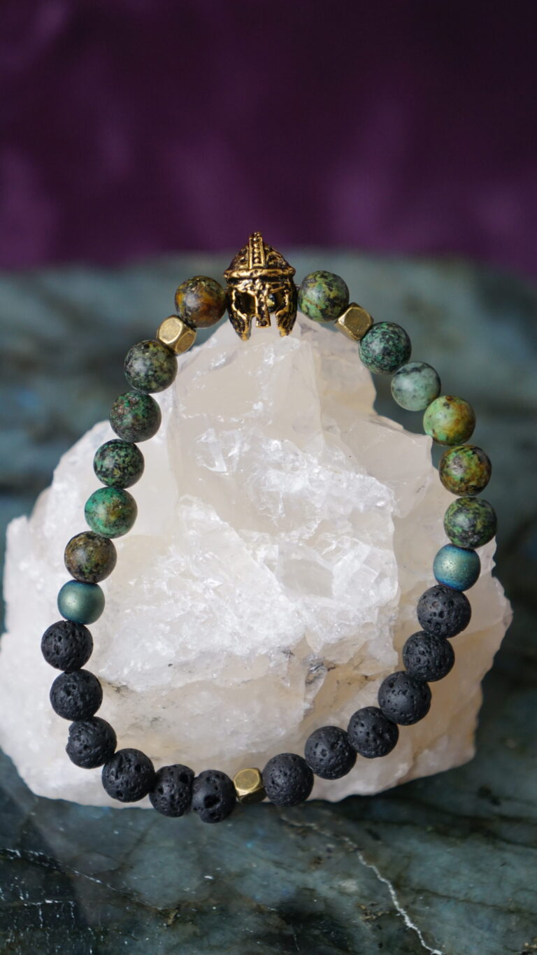 Black and green bracelet with viking helmet