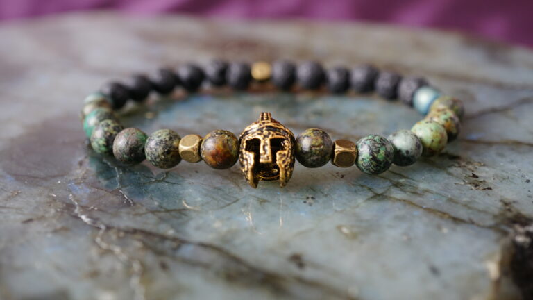 Black and green bracelet with viking helmet