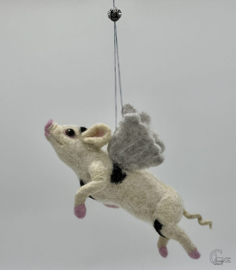 Needle felt flying pig