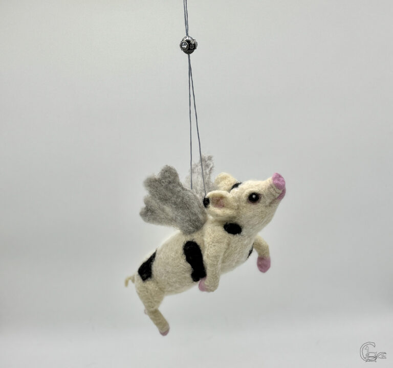Needle felt flying pig