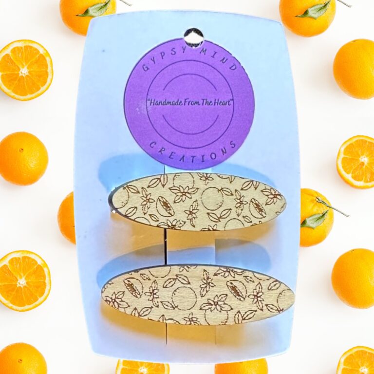 Oranges Laser Cut Lightweight Wood Hair Barrettes Med Maple Plywood 2 in